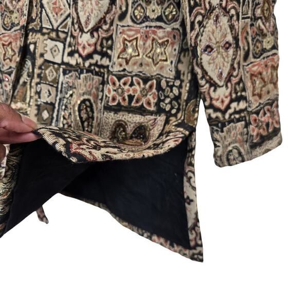 VINTAGE Chicos Womens Jacket Large Beaded Tapestry Embroidered Artsy India Motif - Picture 6 of 12